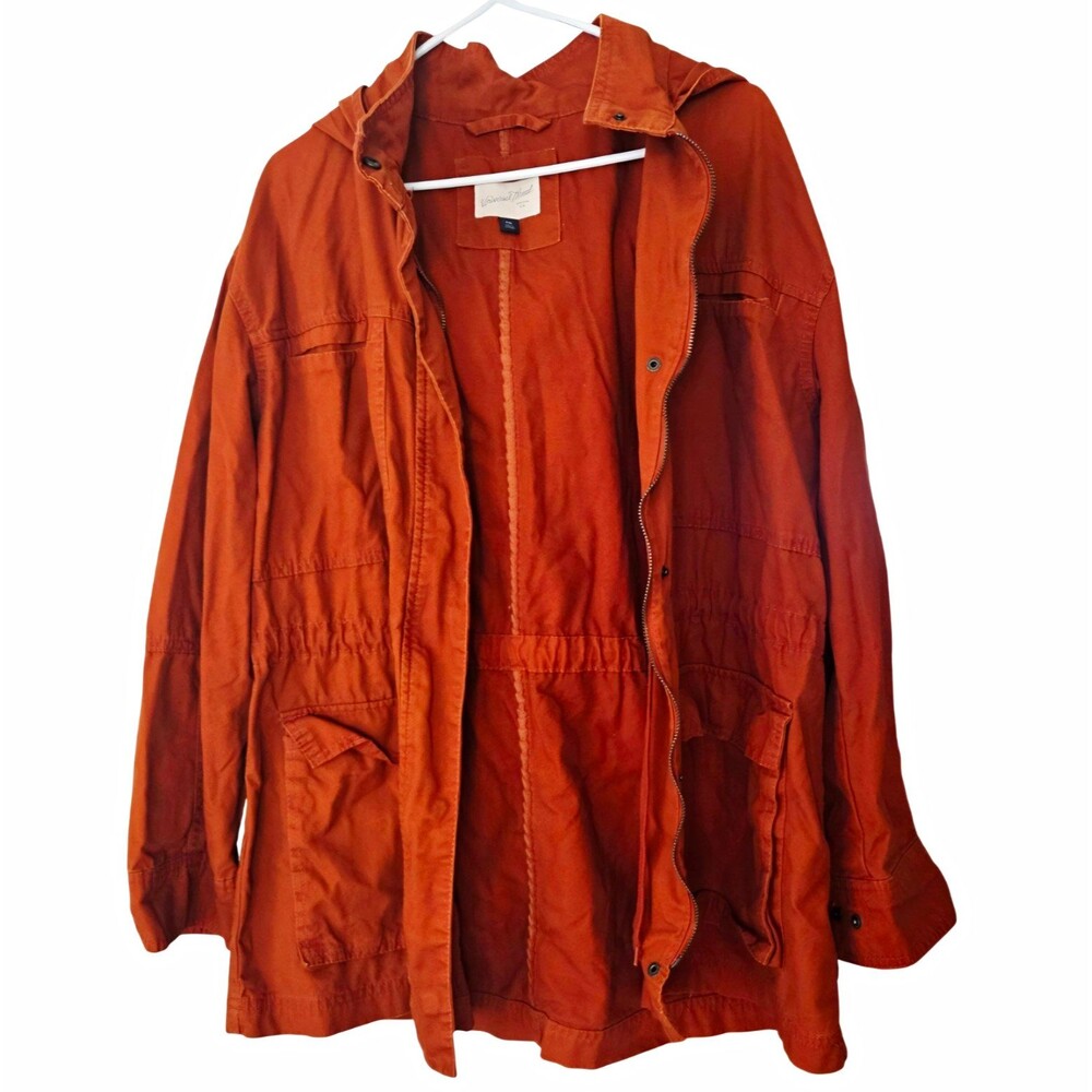 Universal Thread Women's Hooded Anorak Jacket Orange Cotton Canvas 2XL